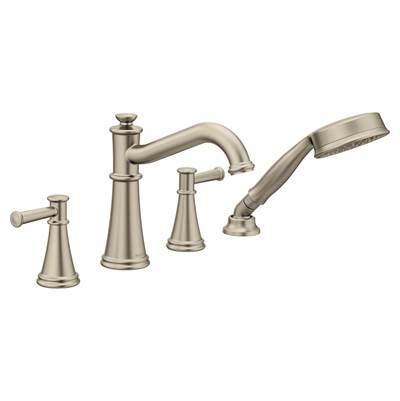 Belfield 2-Handle Deck-Mount Roman Tub Faucet with Handshower in Brushed Nickel (Valve Sold Separately) by Moen