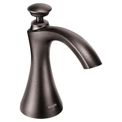 Moen Transitional Kitchen Deck Mounted Soap and Lotion Dispenser with Above the Sink Refillable Bottle, Black Stainless by Moen