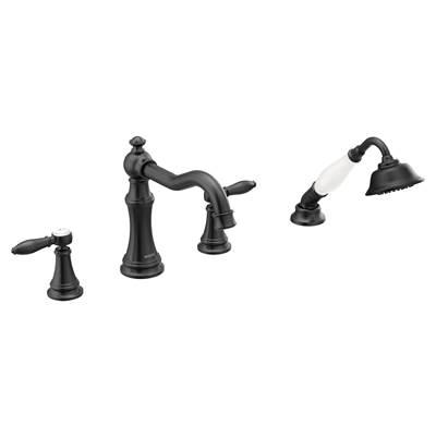 Moen Weymouth 2-Handle Diverter Deck-Mount Roman Tub Faucet Trim Kit with Handshower in Matte Black (Valve Sold Separately) by Moen