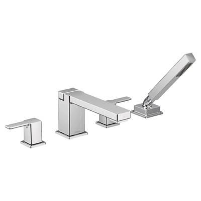 90 Degree Two-Handle Deck Mount Roman Tub Faucet Trim Kit, Valve Required, Including Single Function Handshower, Chrome