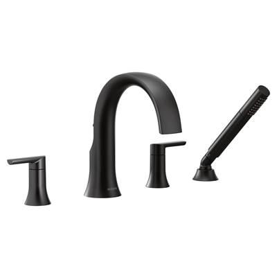 Moen Doux 2-Handle Deck Mount Roman Tub Faucet Trim Kit with Hand shower in Matte Black (Valve Sold Separately) by Moen