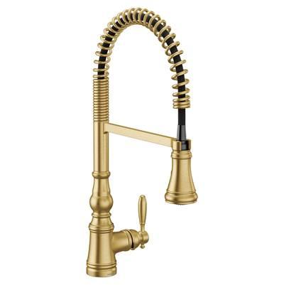 Moen Weymouth One Handle Pre-Rinse Spring Pulldown Kitchen Faucet with Power Boost, Brushed Gold by Moen