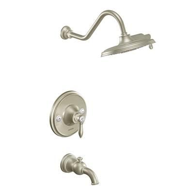 Moen Weymouth Posi-Temp Tub and Shower Trim Kit, Valve Required, including 9-Inch 2-Spray Eco-Performance Rainshower, Brushed Nickel by Moen