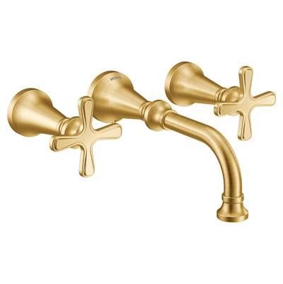Moen Colinet Traditional Cross Handle Wall Mount Bathroom Faucet Trim, Valve Required, in Brushed Gold by Moen