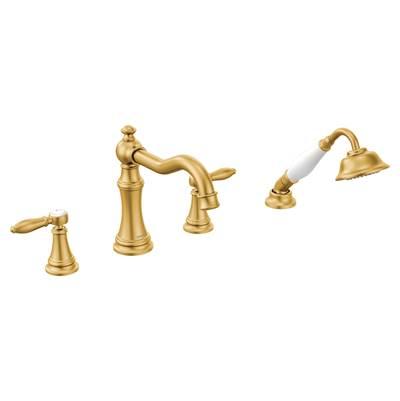 Moen Weymouth Two-Handle Roman Tub Faucet Trim Kit with Handshower, Valve Required, Brushed Gold by Moen