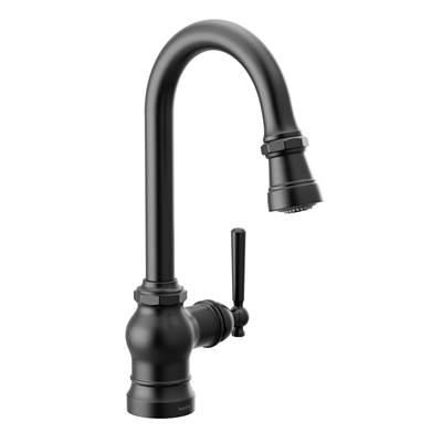Paterson One-Handle Pulldown Bar Faucet with Power Clean, Includes Interchangeable Handle, Matte Black by Moen