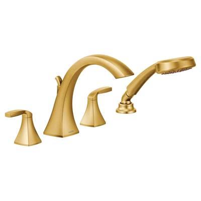 Moen Voss 2-Handle High-Arc Roman Tub Faucet Trim Kit with Hand Shower in Brushed Gold (Valve Sold Separately) by Moen