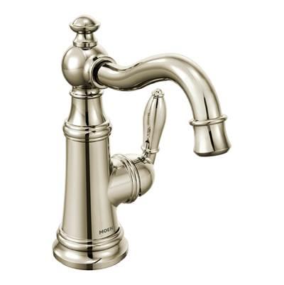 Moen Weymouth One-Handle Single Hole Traditional Bathroom Sink Faucet with Drain Assembly, Polished Nickel by Moen
