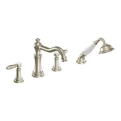Moen Weymouth 2-Handle Diverter Deck-Mount Roman Tub Faucet Trim Kit with Hand Shower in Brushed Nickel (Valve Sold Separately) by Moen