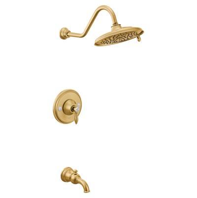 Moen TS32104EPBN Weymouth Posi-Temp Tub and Shower Trim Kit, Valve Required, including 9-Inch 2-Spray Eco-Performance Rainshower, Brushed Gold by Moen