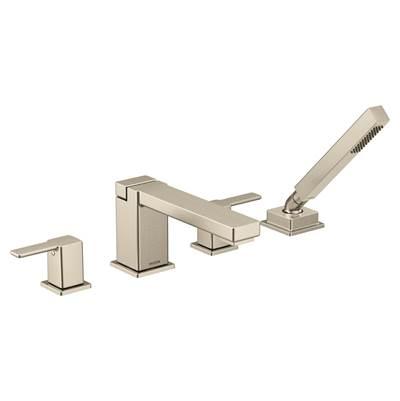 90 Degree Two-Handle Deck Mount Roman Tub Faucet Trim Kit, Valve Required, Including Single Function Handshower, Brushed Nickel
