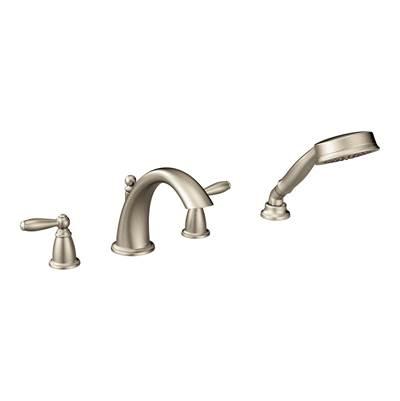 Brantford 2-Handle Deck-Mount Roman Tub Faucet Trim Kit with Hand Shower in Brushed Nickel (Valve Sold Separately) by Moen