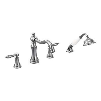 Moen Weymouth 2-Handle Diverter Deck-Mount Roman Tub Faucet Trim Kit with Handshower in Chrome (Valve Sold Separately) by Moen