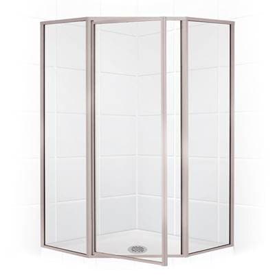 Mustee and Sons Neo Angle Shower Enclosure with Clear Glass, 42'' - Brushed Nickel