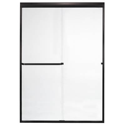 Mustee and Sons Frameless Bypass Door with Clear Glass, 60'', Oil Rub Bronze - Black Bronze