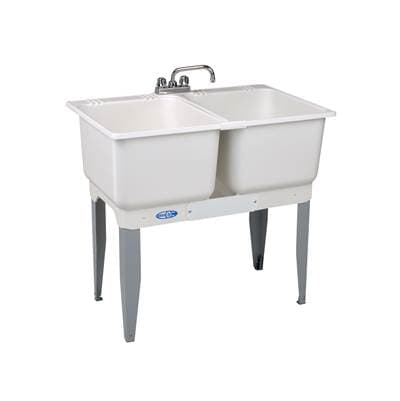 Mustee and Sons Utilatwin Laundry Tub Faucet Combo, Supply Lines, P Trap