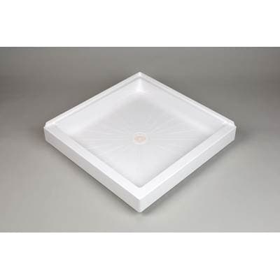 Mustee and Sons Durabase Shower Floor, 34'' Wx34'' D, Double Threshold, White - Semi Gloss