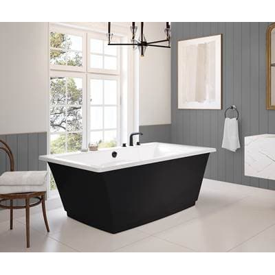 Maax Optik 6636 F Acrylic Freestanding Center Drain Bathtub in White with Black Skirt