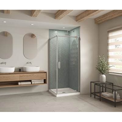 Maax B3round 3636 Acrylic Corner Left or Right Shower Base in White with Anti-slip Bottom with...