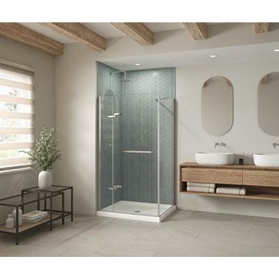 Maax B3round 4832 Acrylic Corner Left Shower Base in White with Anti-slip Bottom with Center...