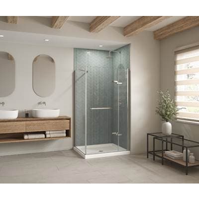 Maax B3round 4834 Acrylic Corner Right Shower Base in White with Anti-slip Bottom with Center...