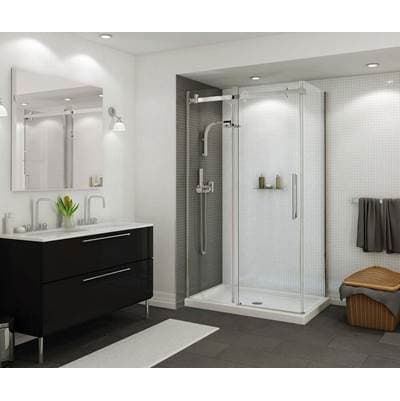 Maax B3round 4836 Acrylic Corner Left Shower Base in White with Anti-slip Bottom with Center... by Maax