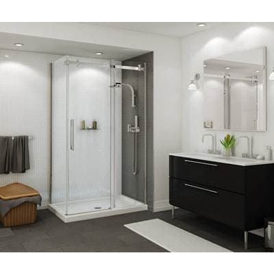 Maax B3round 4836 Acrylic Corner Right Shower Base in White with Anti-slip Bottom with Center...