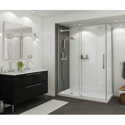 Maax B3round 6030 Acrylic Corner Left Shower Base in White with Anti-slip Bottom with Left-hand...