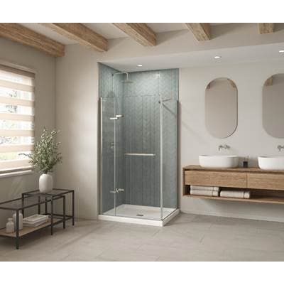 Maax B3square 4842 Acrylic Corner Left Shower Base in White with Anti-slip Bottom with Center...
