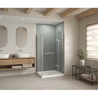 Maax B3square 4842 Acrylic Corner Right Shower Base in White with Anti-slip Bottom with Center...