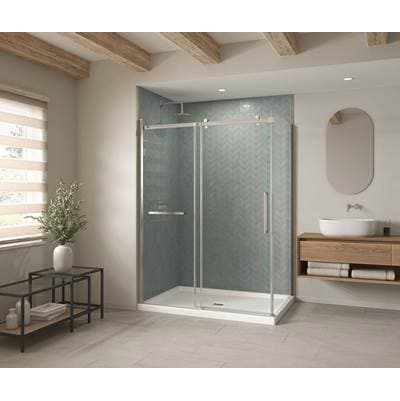 Maax B3square 6042 Acrylic Corner Left Shower Base in White with Anti-slip Bottom with Center... by Maax