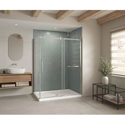 Maax B3square 6042 Acrylic Corner Right Shower Base in White with Anti-slip Bottom with Center...