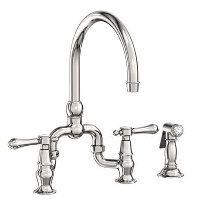 Newport Brass Chesterfield Kitchen Bridge Faucet with Side Spray - Polished Nickel