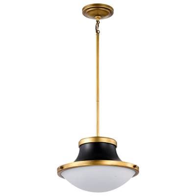Nuvo Lafayette 1 Light Pendant; 14 Inches; Matte Black Finish with Natural Brass Accents and...