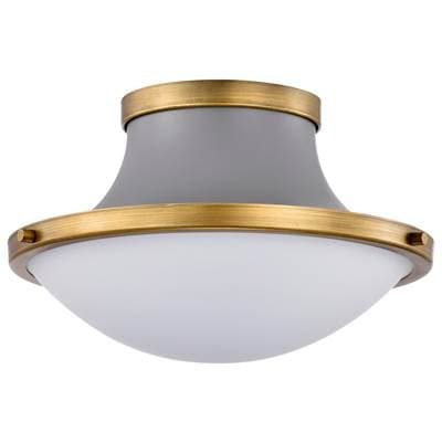 Nuvo Lafayette 1 Light Flush Mount Fixture; 14 Inches; Gray Finish with Natural Brass Accents and...