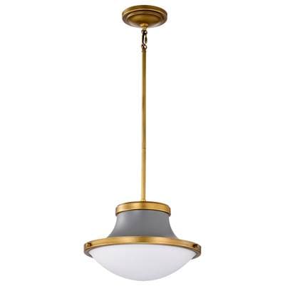 Nuvo Lafayette 1 Light Pendant; 14 Inches; Gray Finish with Natural Brass Accents and White Opal...