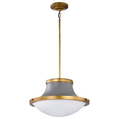 Nuvo Lafayette 1 Light Pendant; 18 Inches; Gray Finish with Natural Brass Accents and White Opal...