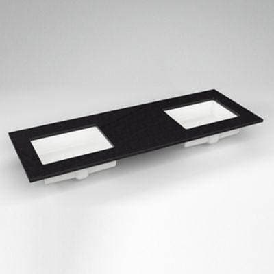 Robern Engineered Stone Vanity Top, 61'' X 22'' X 3/4'', Double Undercounter Sink, Lava Black,...
