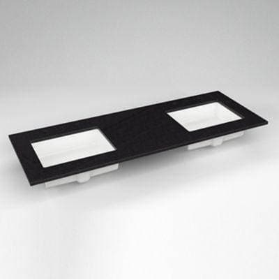Robern Engineered Stone Vanity Top, 61'' X 22'' X 3/4'', Double Undercounter Sink, Lava Black,...