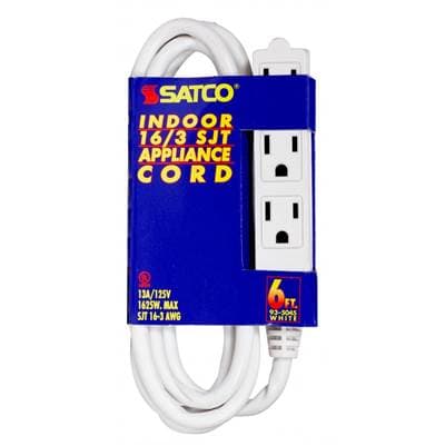 Satco 6 Ft 16/3 Sjt White 3 Wire Grd by Satco