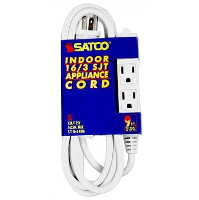 Satco 9 Ft 16/3 Sjt White 3 Wire Grd