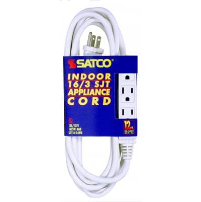 Satco 12 Ft 16/3 Sjt White 3 Wire Gr
