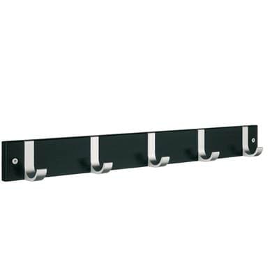 Smedbo Beslagsboden Coat Rack, Five Hooks - Black Wood Satin Aluminium