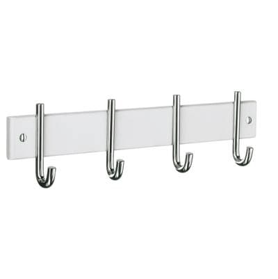 Smedbo Beslagsboden Coat Rack, Quadruple - Chrome Stainless Steel White Wood