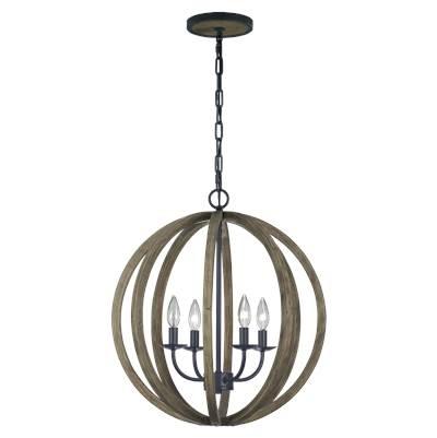 Allier Small Pendant Weathered Oak Wood / Antique Forged Iron