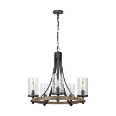 Angelo Small Chandelier Distressed Weathered Oak / Slate Grey Metal by Visual Comfort Studio Collection