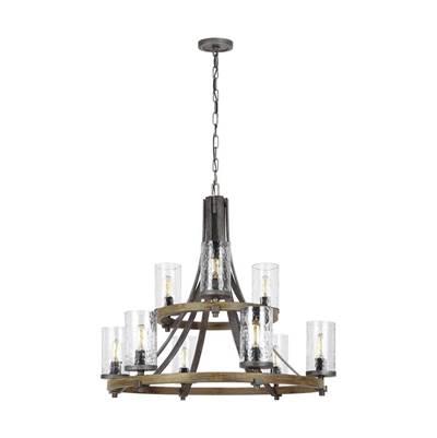 Angelo Two-Tier Chandelier Distressed Weathered Oak / Slate Grey Metal