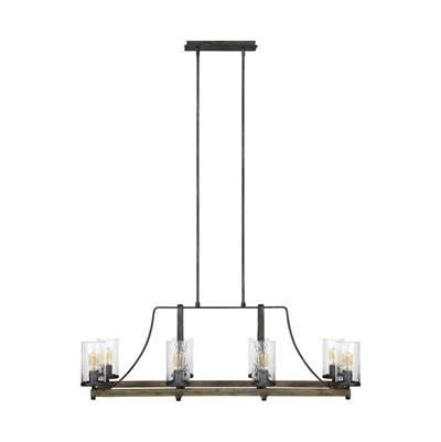 Angelo Linear Chandelier Distressed Weathered Oak / Slate Grey Metal