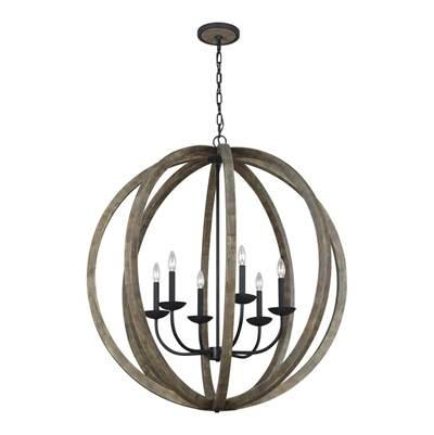 Allier Large Pendant Weathered Oak Wood / Antique Forged Iron