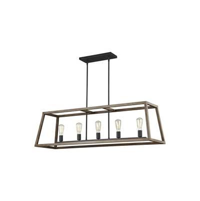 Gannet Linear Chandelier Weathered Oak Wood / Antique Forged Iron